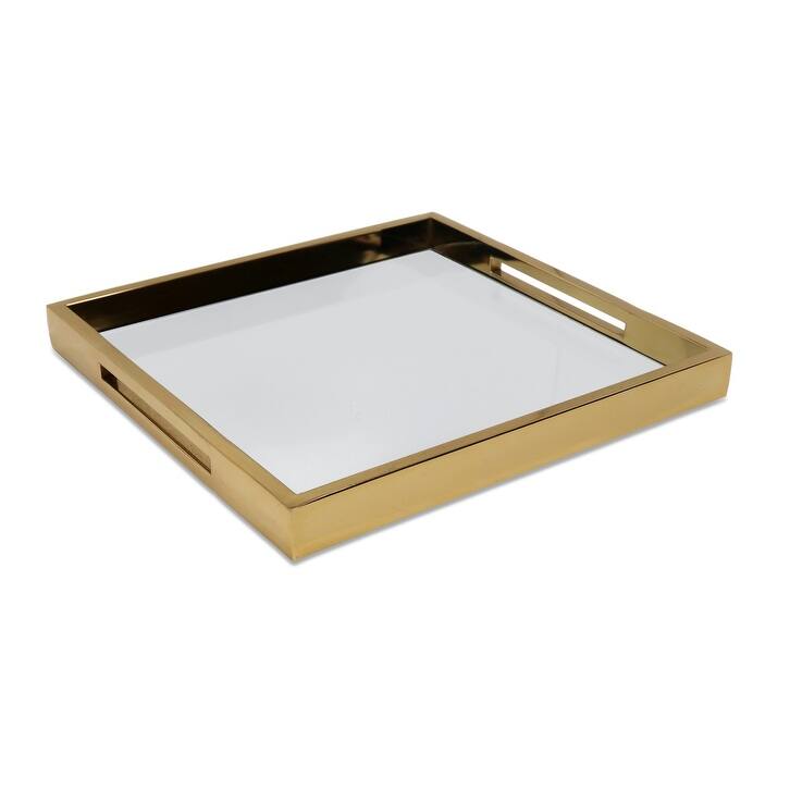 Large Square Mirror Tray with Handles, Available in 3 Colors and Sizes - Medium - Gold