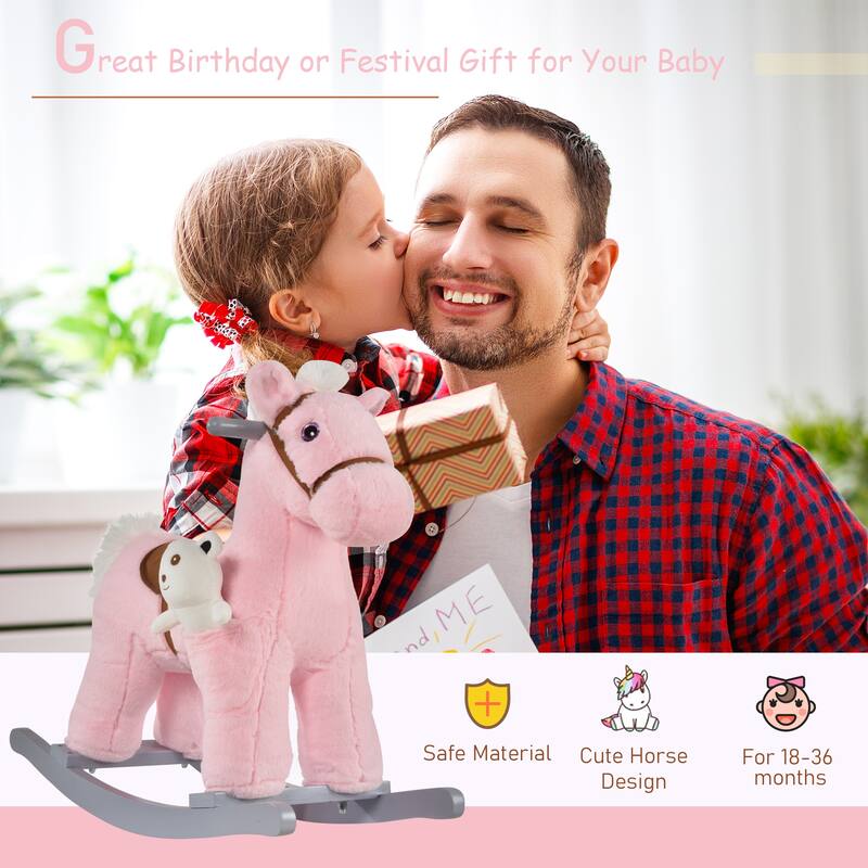 Kids Plush Rocking Horse with Authentic Neighing Sounds, Soft Body, and Developmental Benefits, for Toddlers 36 Months+