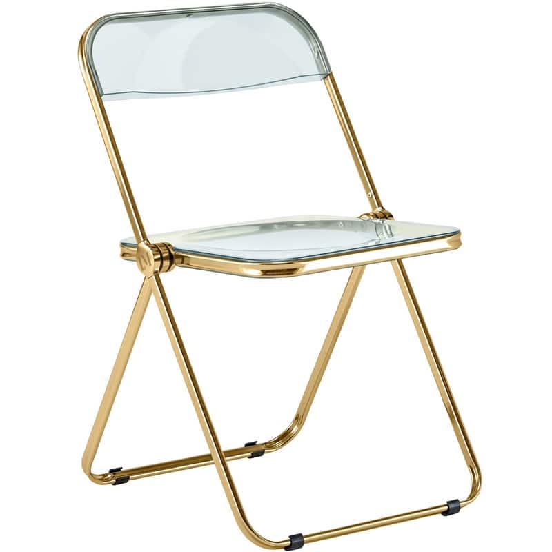 Lawrence Modern Foldable Transparent Acrylic Folding Dining Chair with Accent Gold Chrome Frame for Home Living and Dining Room