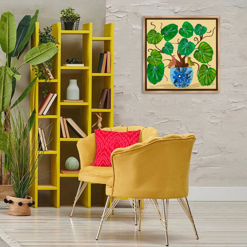 Stupell Potted Plant & Birds Perched Framed Floater Canvas Wall Art Design By Kay Widdowson