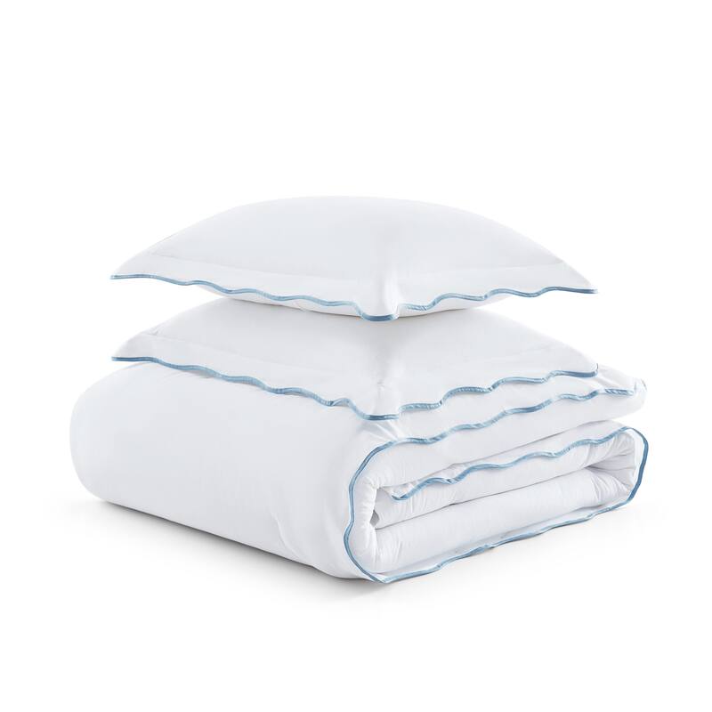 Martha Stewart Simple Scallop Cotton Duvet Cover Set