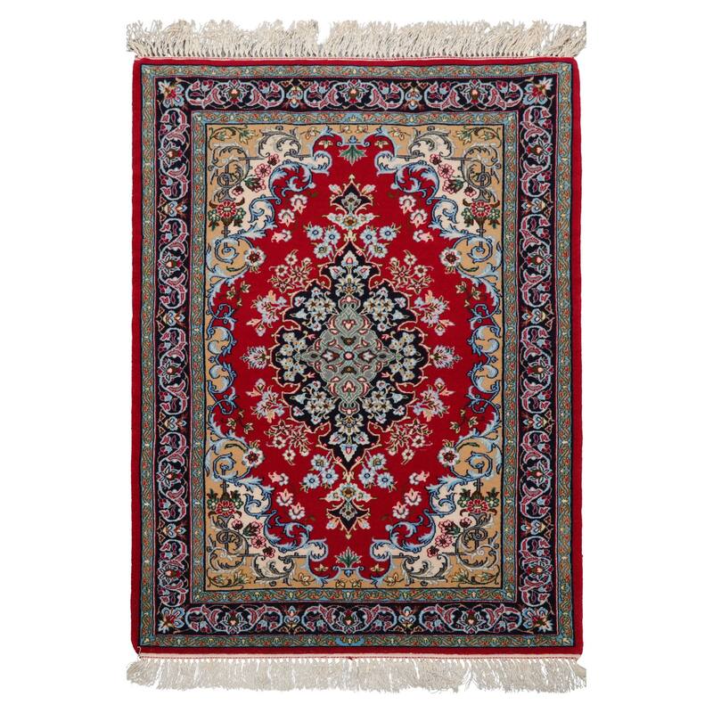 2'5''x3'8'' Hand Knotted Wool Red Isfahan Traditional 300 KPSI Rug - 2' 5'' x 3' 8'' - 2' 5'' x 3' 8''