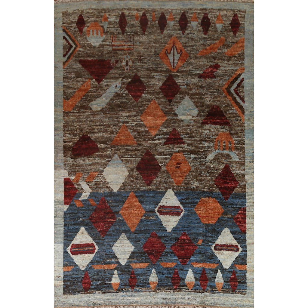 Tribal Geometric Moroccan Oriental Wool Area Rug Hand-knotted Carpet - 7'9" x 9'8"