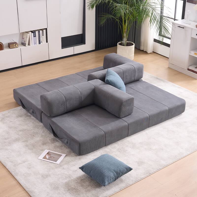 78.5" Folding Sofa Bed with 2 Pillows, Convertible Foam Futon Couch, Corduroy Fold-Out Couch for Living Room, Office