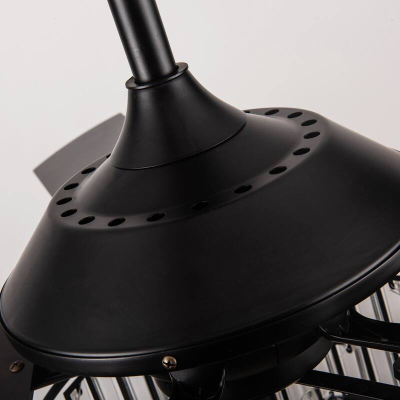 52-in Matte Black Industrial Crystal Caged Downrod Mount Ceiling Fan with Remote and Light Kit