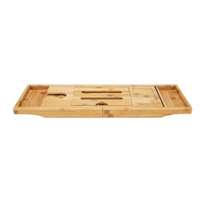 Mind Reader Premium Extendable Bamboo Bath Caddy, Bath Shelf for Wine - 1.63" x 8.5" x 40.5"