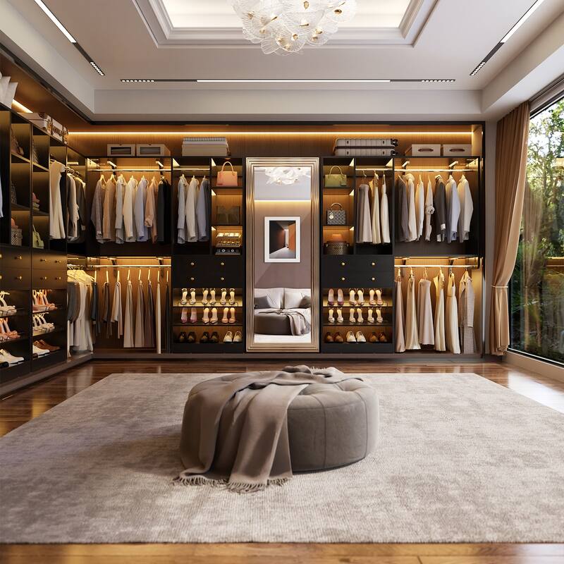 56'' - 120'' Set of 2 Closet System with Shoe Rack, Closet Organizer with Drawers and Hanging Rods
