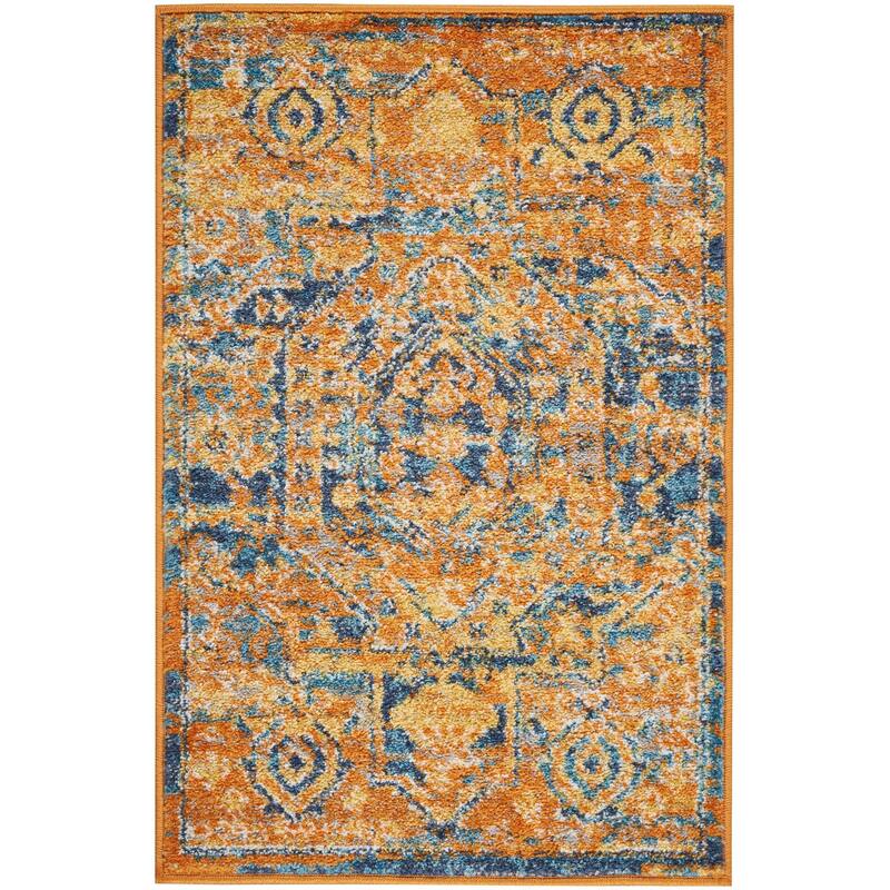 Nourison Passion Distressed Persian Antique Gold Teal Area Rug