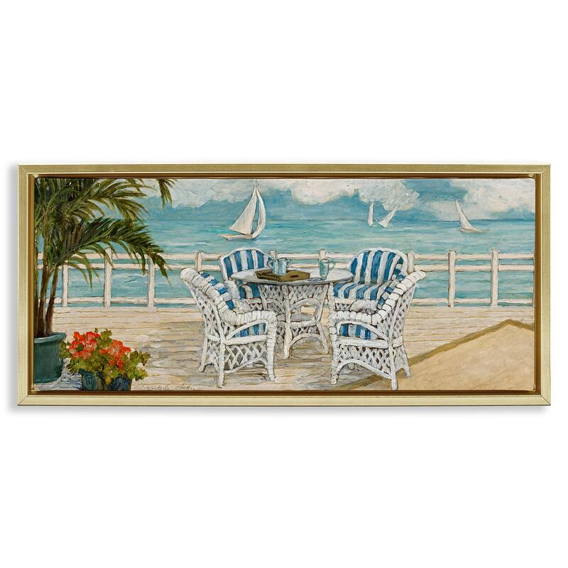 Stupell Summer Beach View Deck Framed Floater Canvas Wall Art Design By Charlene Olson - 31 x 14 - Gold