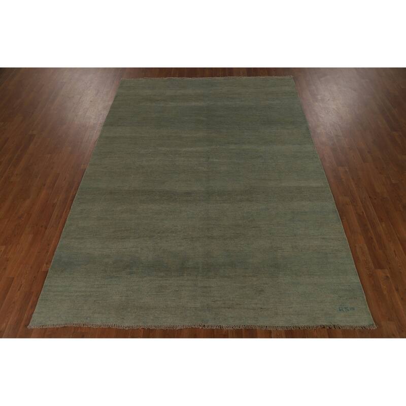 Sage Green Solid Gabbeh Modern Area Rug Hand-Knotted Wool Carpet - 6'10" x 9'5"
