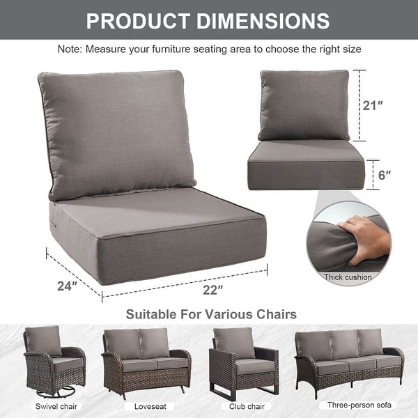 dimension image slide 1 of 3, Gymojoy 24"x22"x6" Patio Thick Cushions & Pillows Set - Deep Seat Indoor/Outdoor Water & Fade Resistant