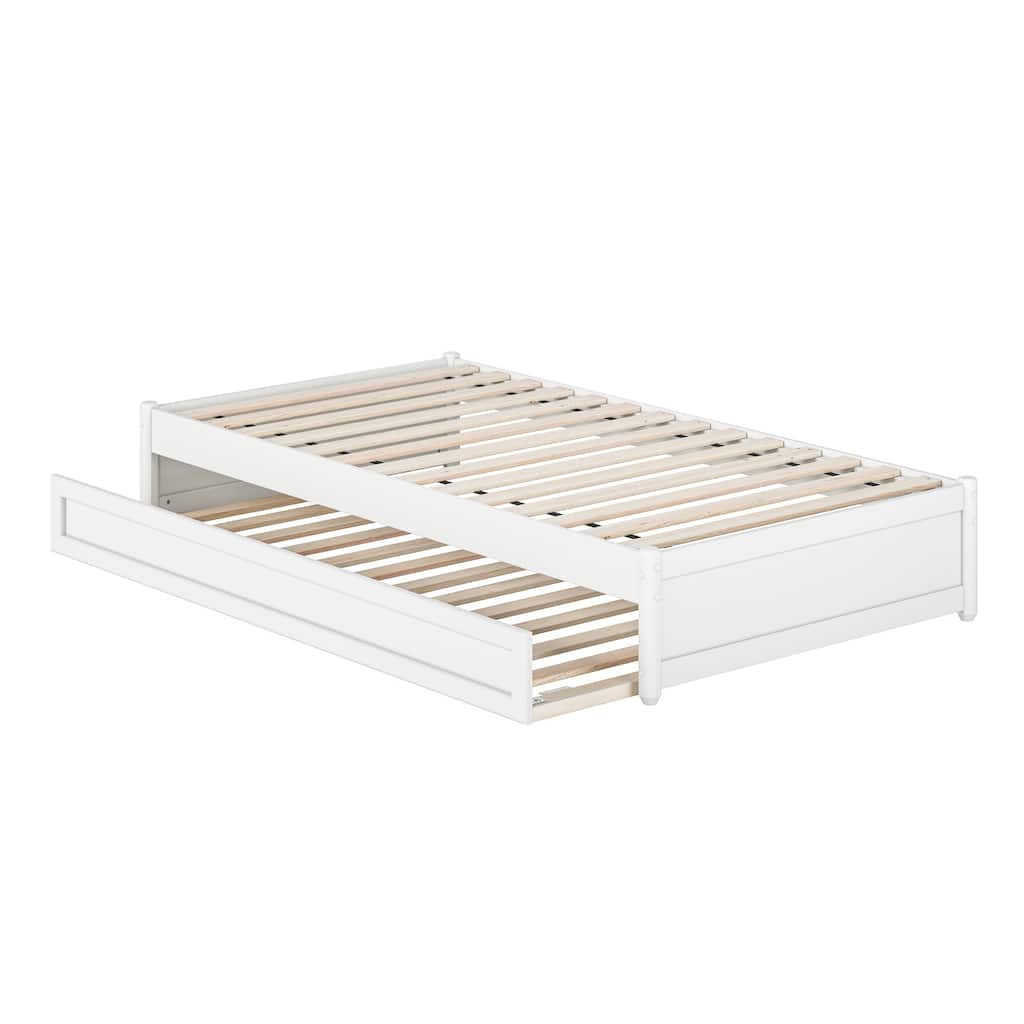 Barcelona Twin Panel Platform Bed with Twin Trundle in White