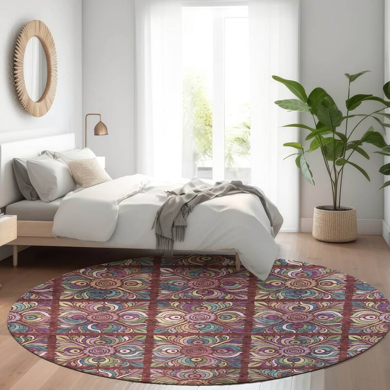 Premium Washable Super Soft Mosaic Panel Mayfield Rug - Paprika - 8' x 8'