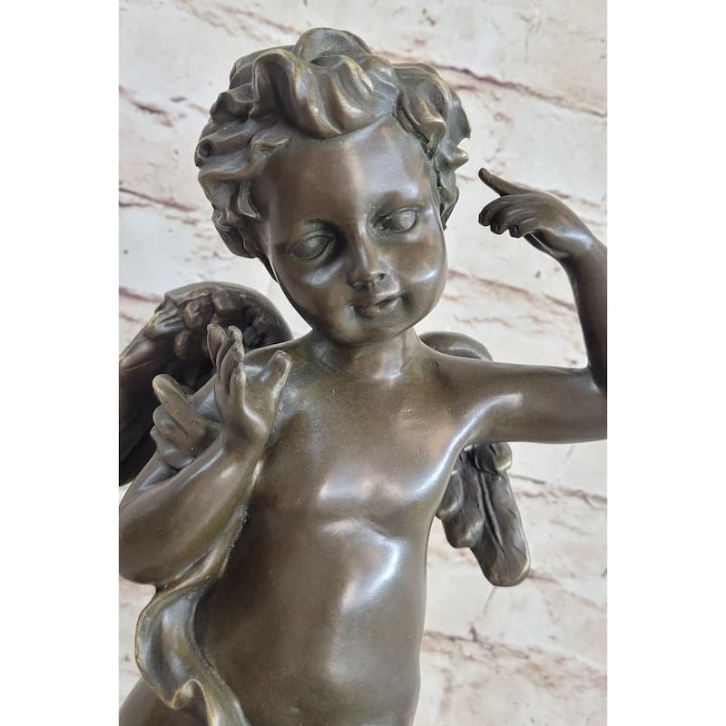 Cherub Cherubim Boy Bronze Statue Sculpture Figure Decor 13.5 Inches X 6 Inches