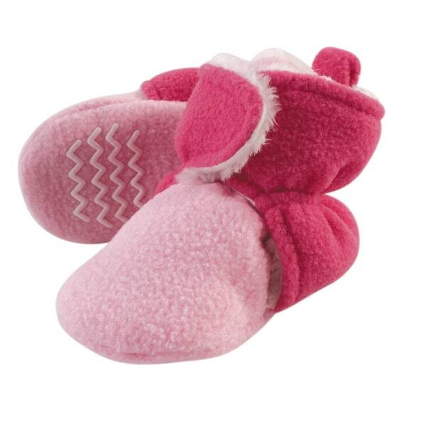 slide 1 of 1, Hudson Baby Infant Girl Cozy Fleece and Faux Shearling Booties, Light Pink Dark Pink Light Pink Dark Pink - 0-6 Months