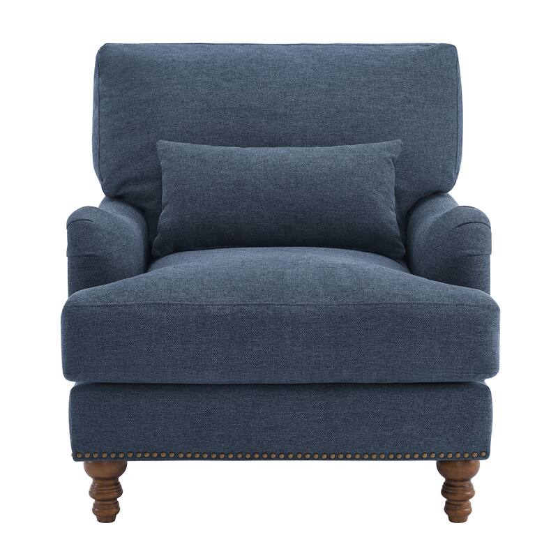 Upholstered Accent Chair with Solid Wood Legs and Pillow for Living Room Seating