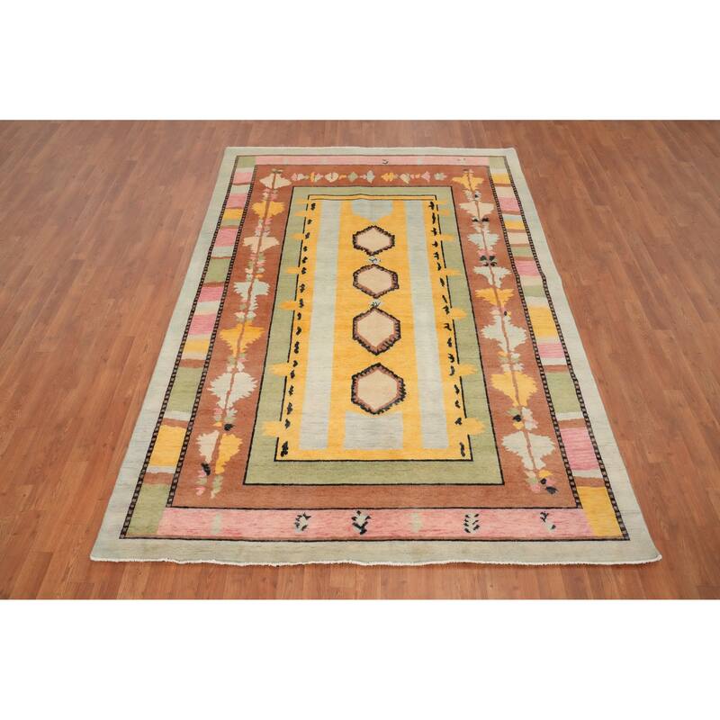 Hand Knotted Oriental 100% Wool Carpet Modern Geometric Multi-Colored Gabbeh Area Rug - 8' 10'' X 6' 1''