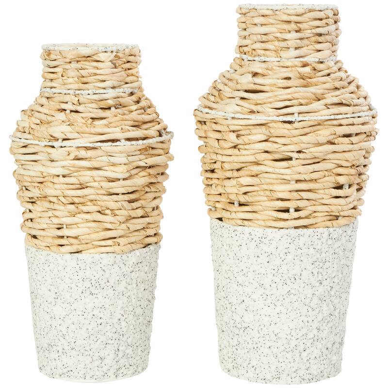 Seagrass Woven Vase with Speckled Black and White Bases - Set of 2 Brown - Roche River Decor - 8"W x 8"L x 16"H