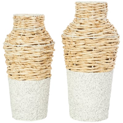 Seagrass Woven Vase with Speckled Black and White Bases - Set of 2 Brown - Roche River Decor - 8"W x 8"L x 16"H