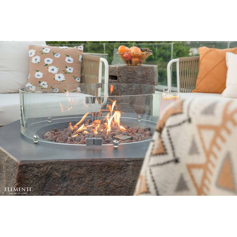 Elementi Columbia 45,000 BTU Concrete Propane Fire Table with Lava Rocks & Cover - 41.7 X 41.7 X 15.7