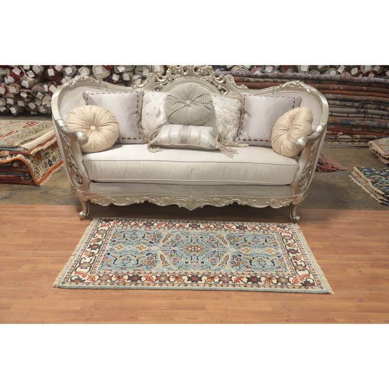 Hand-knotted Transitional Wool Carpet Blue Oushak Rug Floral Oriental Area Rug - 5' 0'' X 2' 10''