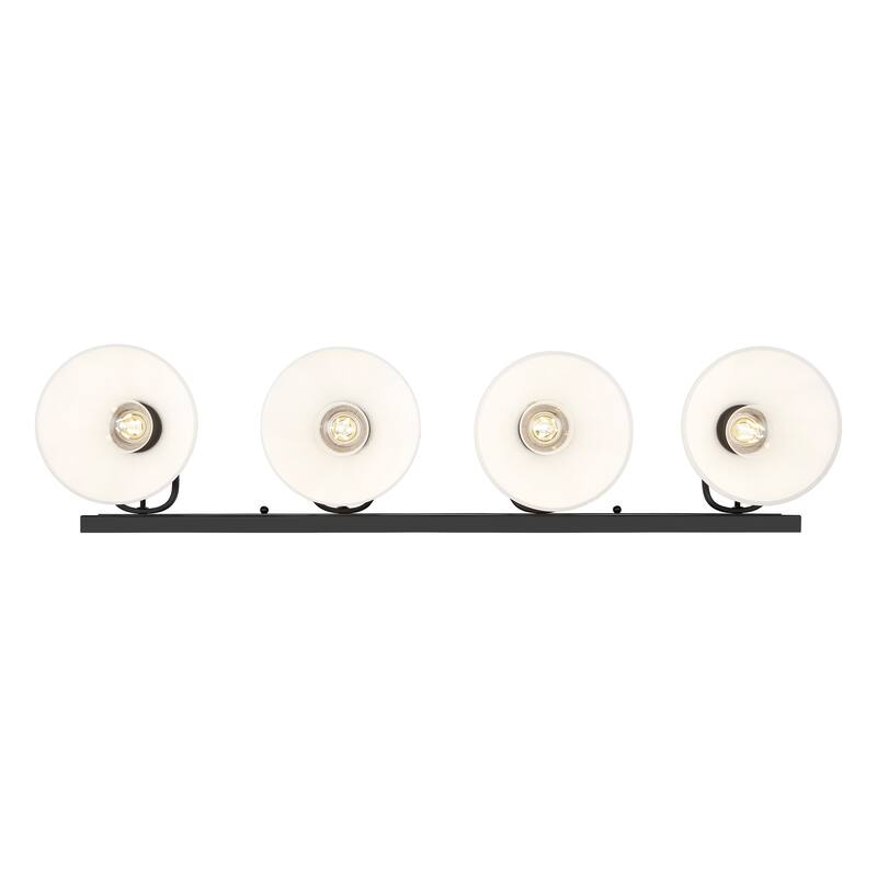 Yep by Golden Lighting Hines 4-light Vanity in Matte Black and Opal Glass