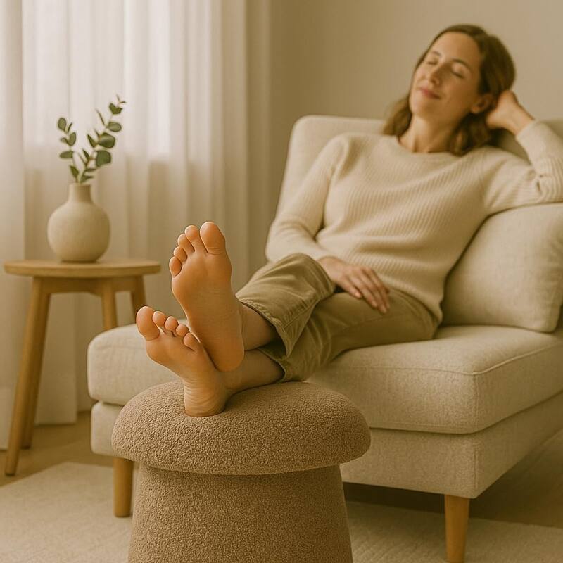 Modern Mushroom Round Ottoman with Storage and Plush Teddy Upholstery