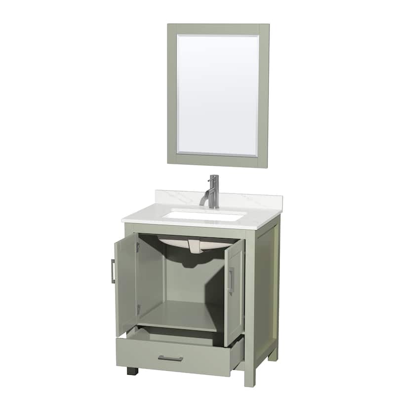 Sheffield 30-inch Single Vanity, Single Hole Quartz Top,24-inch Mirror