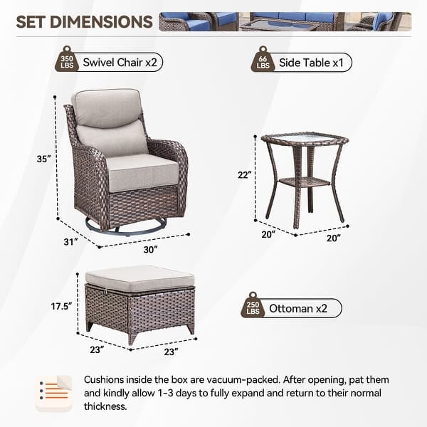 dimension image slide 16 of 68, Outdoor Patio Sofa Swivel Chair with 6-Inch Thick Cushions Set