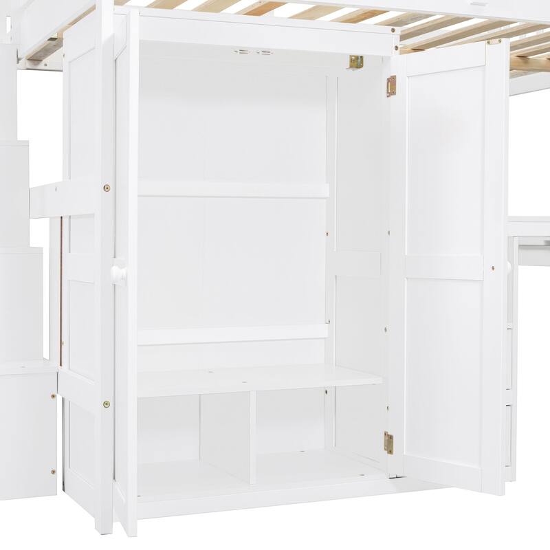 Kids Loft Bed with Desk, Stairs, Wardrobe, Bookshelf & Storage Drawers - Multifunctional Space-Saving Furniture