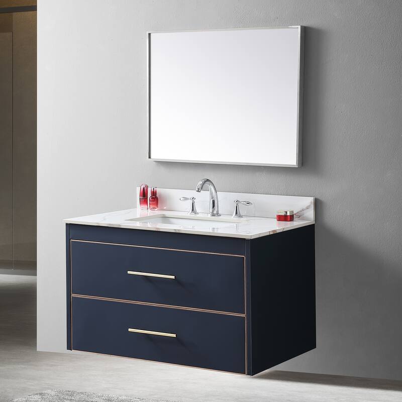 37" Bathroom Vanity Top Stone Carrara Gold Tops with Rectangle Undermount Ceramic Sink