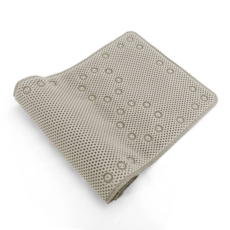 Extra Thick Long Beige Non-Slip Foam Bathtub Shower Mat With Suction Cups Fast Drying - 36" x 17"