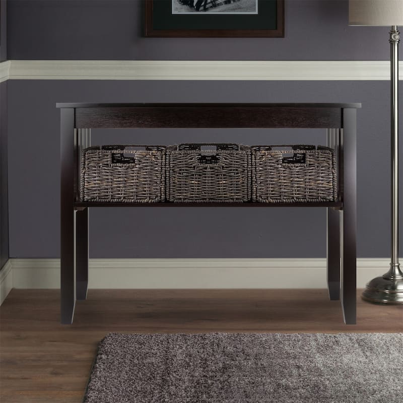 Console Hall Table with 3 Foldable Baskets Composite Wood Espresso