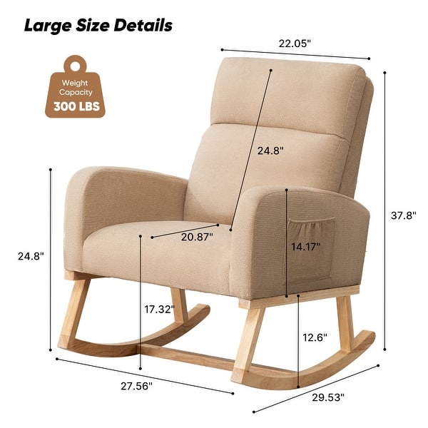 dimension image slide 4 of 18, HOMYKA 28" Wide Rocking Chair for Nursery with Solid Wood Leg