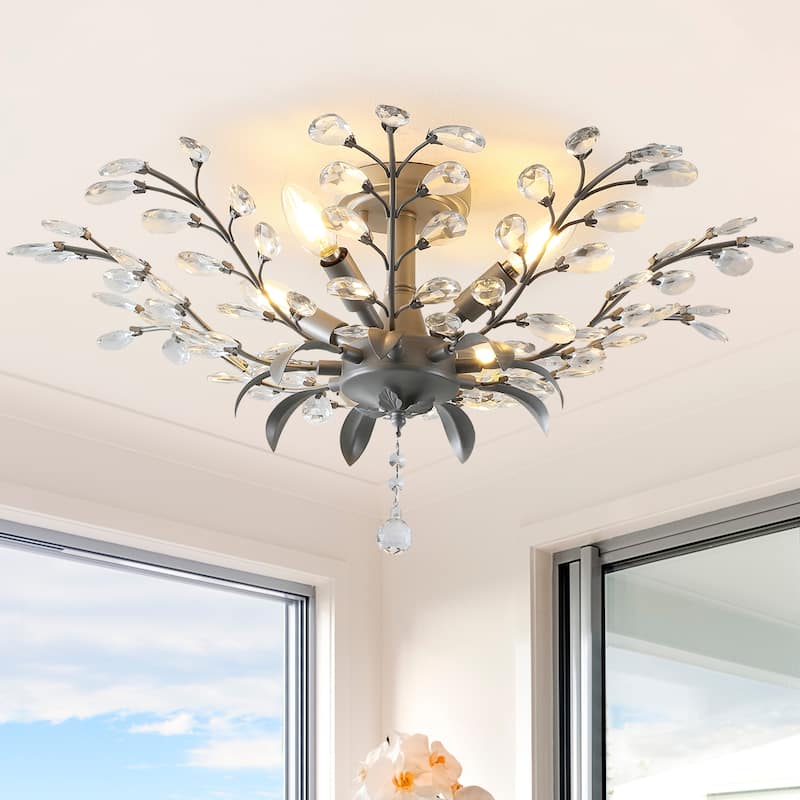Adoria 26" 4-Light Contemporary Bohemian Iron/Acrylic LED Semi Flush Mount, by JONATHAN Y