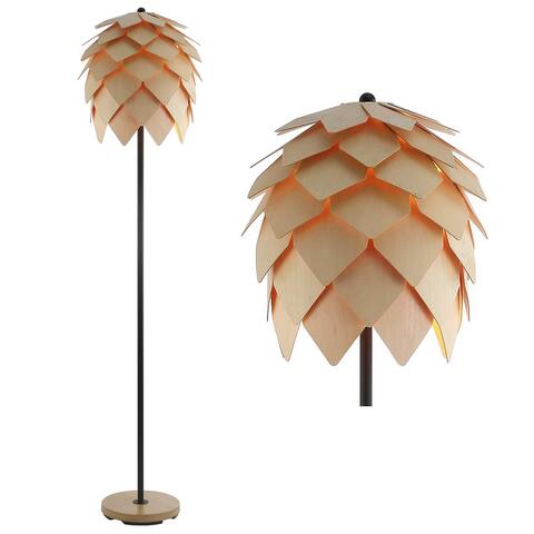 Colin 63" Pinecone Wood/Metal LED Floor Lamp, Natural/Black by JONATHAN Y
