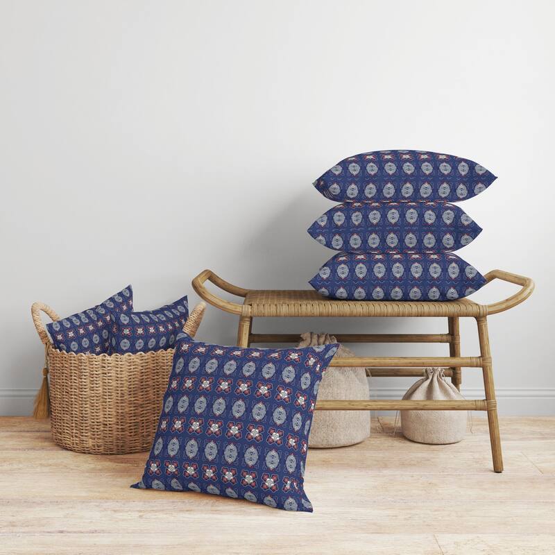 Darbari Dynasty Faux Suede Reversible Throw Pillow Blue and Gray