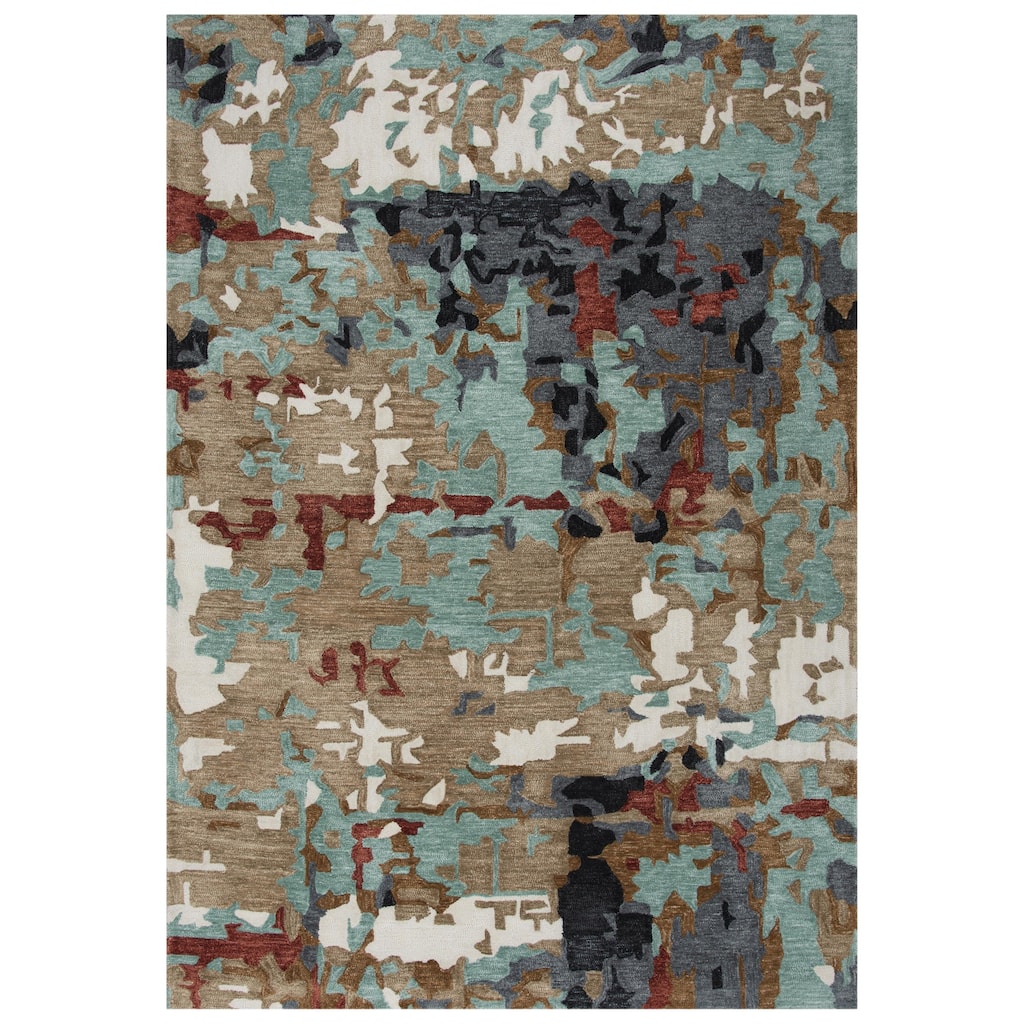 Alora Decor Vivid Beige, Rust, Teal and Ivory Hand-tufted Abstract Rug
