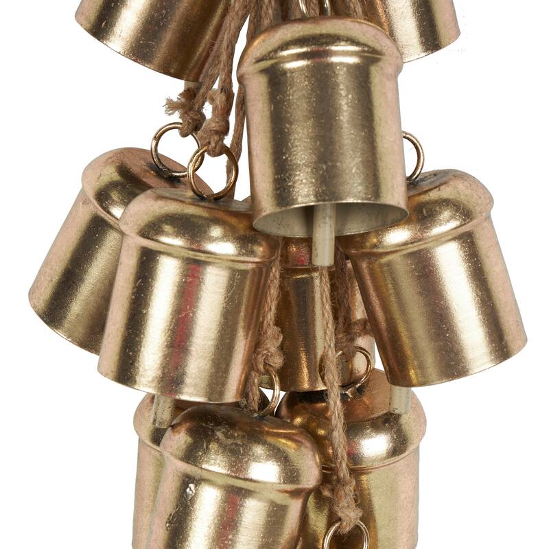 Gold Metal Cluster Decorative Bells with Jute Hanging Rope