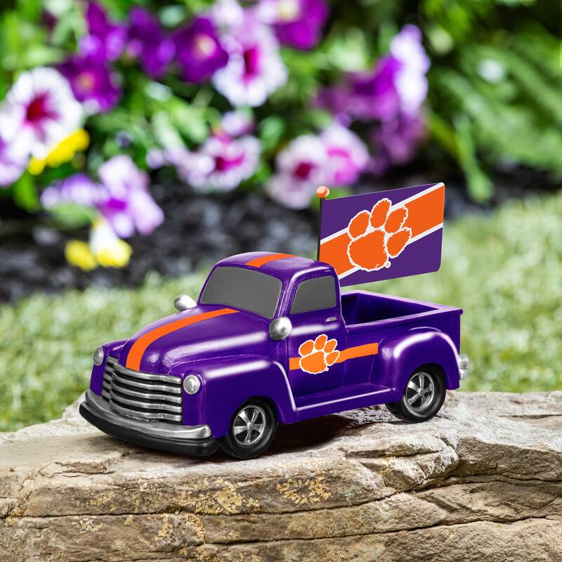 NCAA Rally Truck Garden Statue with Team Flag - Clemson University