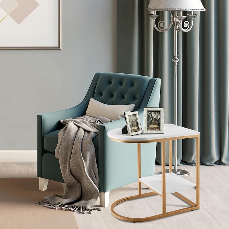 Costway 2Pcs C-shaped Side Table 2-Tier End Table w/ Storage Modern