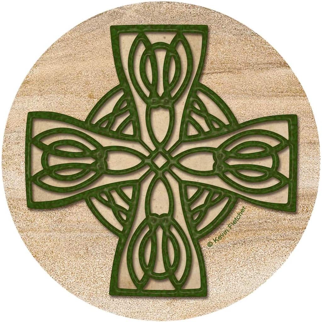 Celtic Cross Natural Sandstone Coaster 4 Pack Eco-Friendly, Absorbent, Easily Wipes Clean