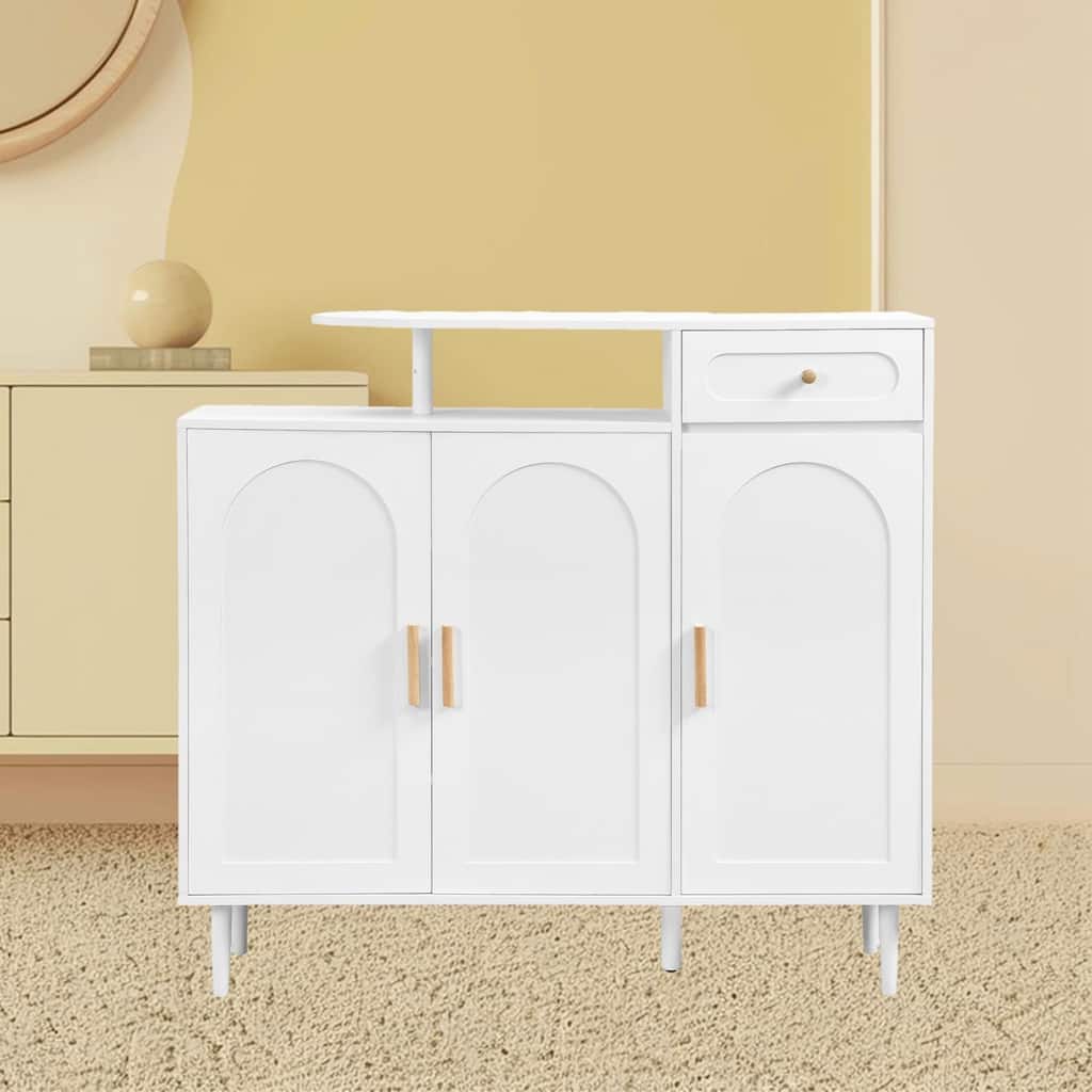 Stylish Shoe Storage Cabinet Sideboard with Arched Doors, Drawer and Adjustable Shelves for Entryway, Hallway, Porch Organize
