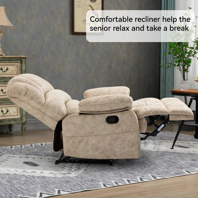 Roomfitters Oversized Manual Recliner Chair Padded Fabric Living Room Seating Ergonomic Lounge Sofa with Wide Armrests