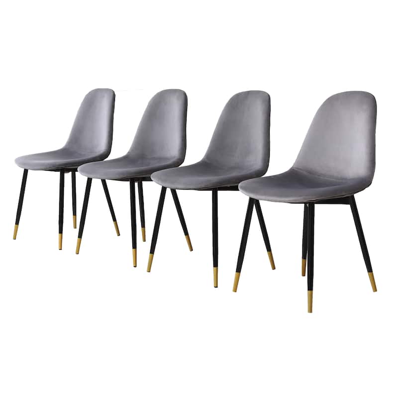 Mid-Century Fabric Dining Chairs with Velvet Seats and Metal Angled Legs, for Dining Rooms, Set of 4, Gray
