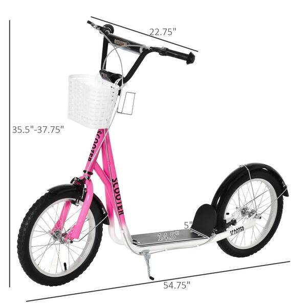 Adjustable Kick Scooter with Inflatable Tires, Dual Brakes, Basket, and Kickstand - Perfect for Kids and Teens