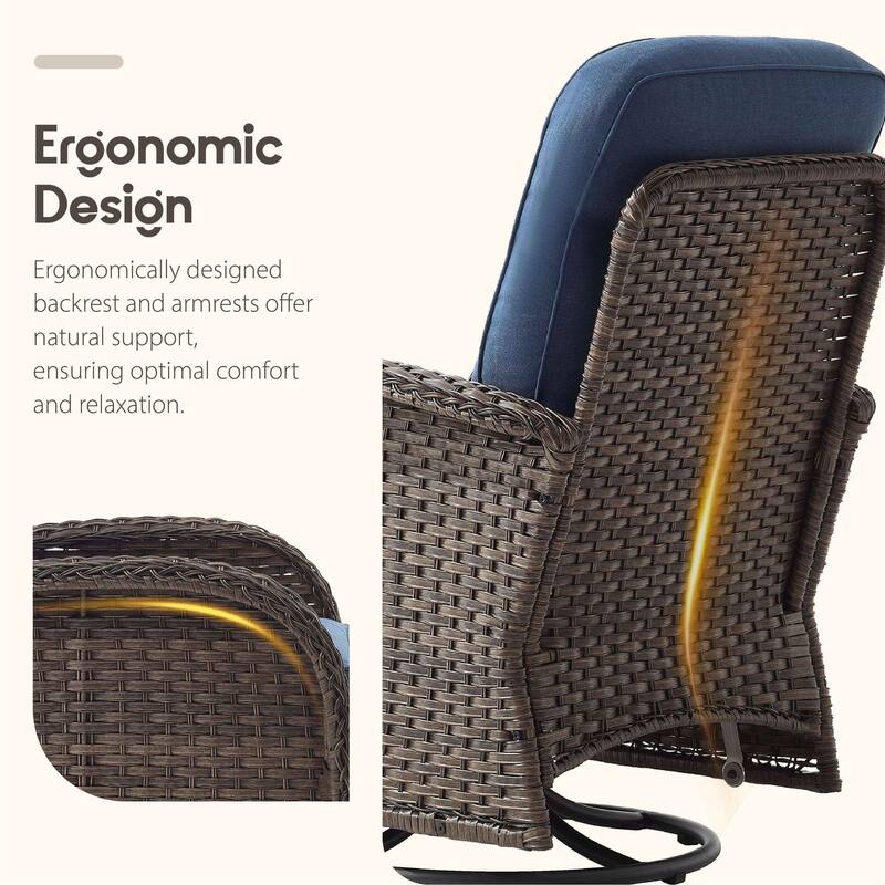 Meyreso 6-Piece Wicker Patio Swivel Glider Chairs with 6-Inch Thick Cushions and Side Table