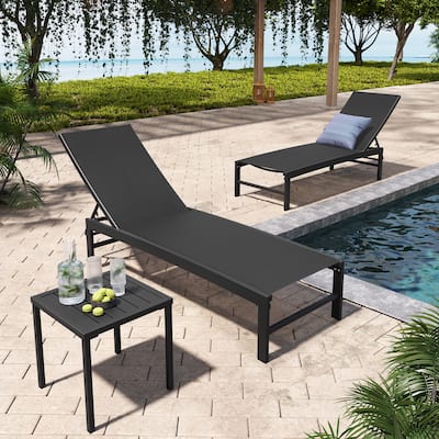 Pellebant Outdoor 3-piece Aluminum Adjustable Back Chaise Lounge with Side Table Set