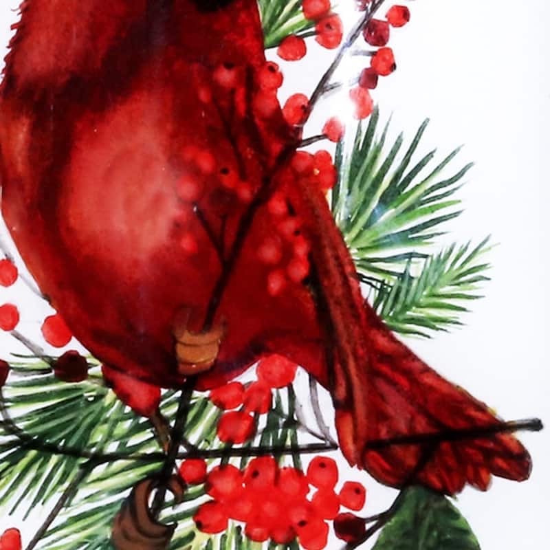 Cardinal Perched on Winter Berries Hand Painted Mouth Blown Glass Ornament - 4" x 3" x 3"