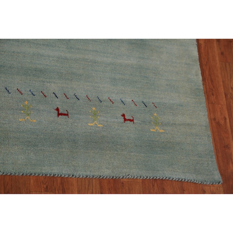 Aqua Green Gabbeh Oriental Area Rug Hand-Knotted Wool Carpet - 8'3" x 9'11"